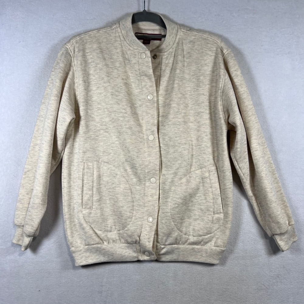 Tudor Court by Haband Cream Oatmeal Heather Snap Front Bomber Cardigan Small